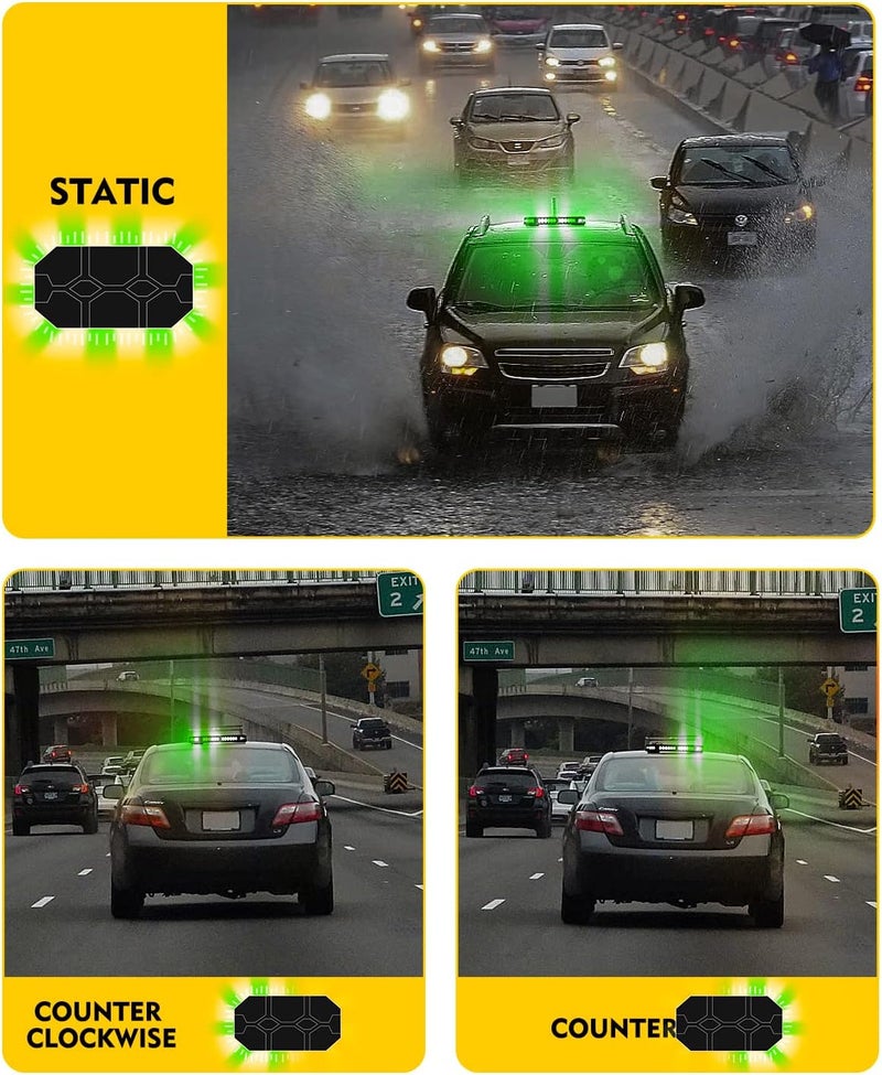 LUMENIX LED Rooftop Strobe Beacon Lights Bar w/Controller Magnetic Emergency Traffic Warning Caution Flashing Light for Construction Vehicles Tow Trucks Snowplow Cars - White Green (Patent Design) - Image 5